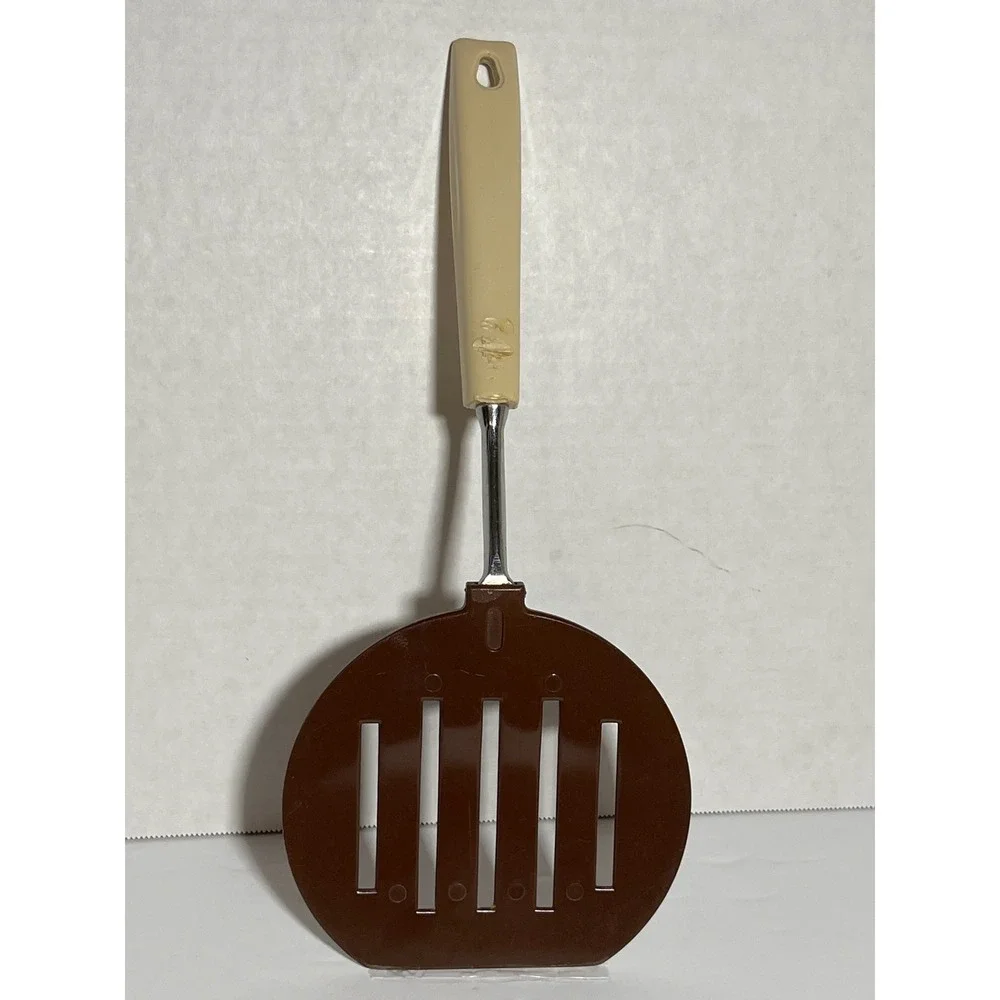 Vintage Ekco Kitchen Utensil 4pc Slotted Spatula Spoons Pasta Server‎ Brown Tan